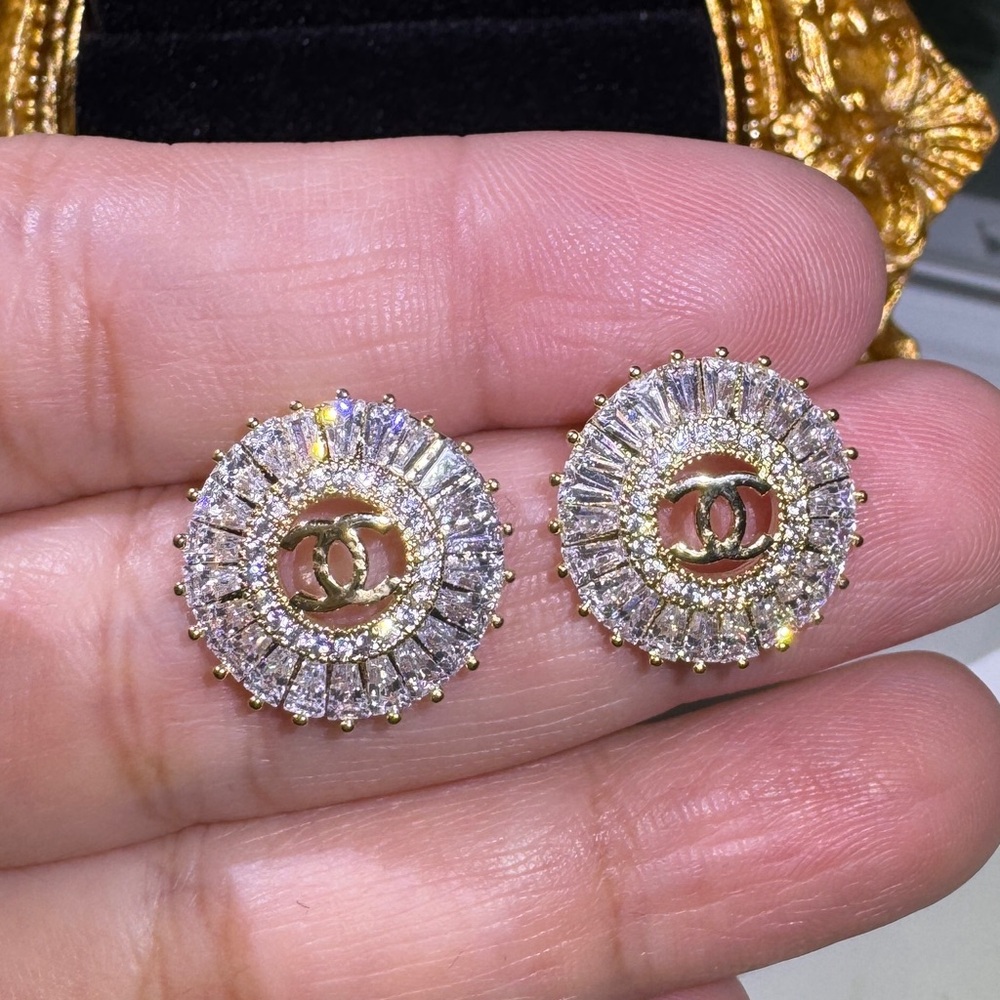 S925 Posts-Gold-Tone Crystal Round Stud Earrings